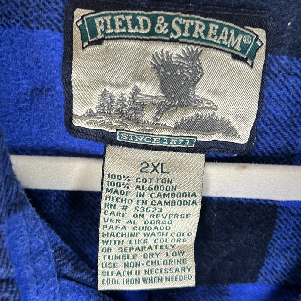 - Field & Stream Heavyweight Blue Plaid Flannel Shirt Size 2XL - Picture 4 of 8